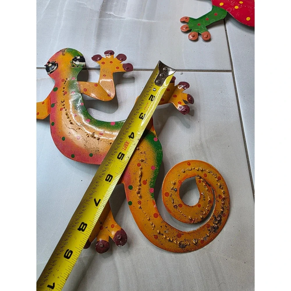 Set of 3 Colorful Metal Gecko Wall Art Hand Painted Lizard Garden Decor 13‎ Inch